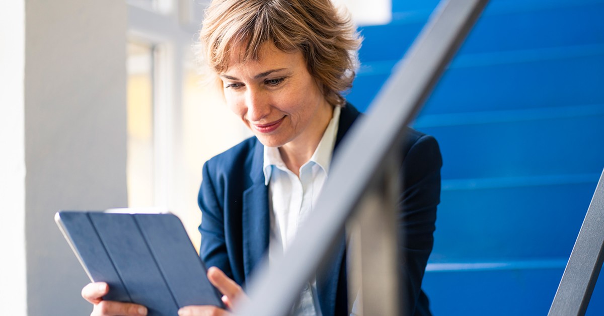 A business woman on her iPad