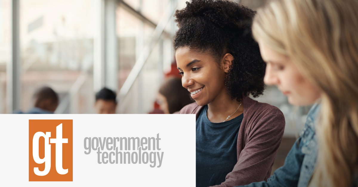 Image with the Government Technology logo on the lower left corner and a picture of two women studying together. 