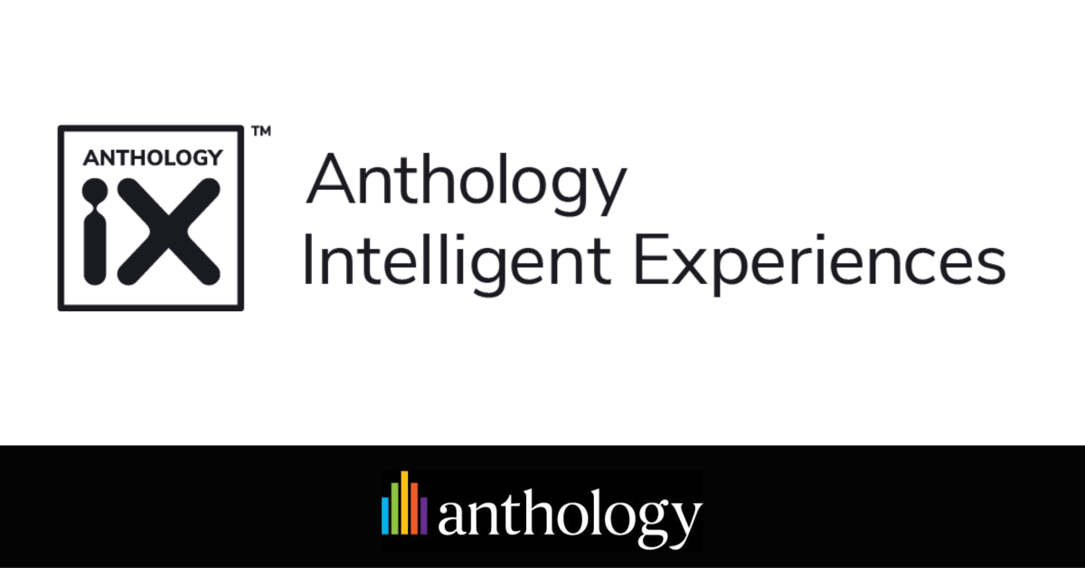 White background image with the Anthology Intelligent Experiences on the middle. At the bottom of the graphic is placed the Anthology logo. 