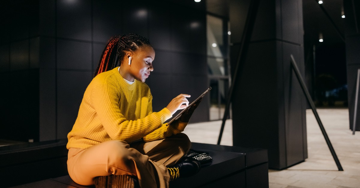 Woman working on a tablet