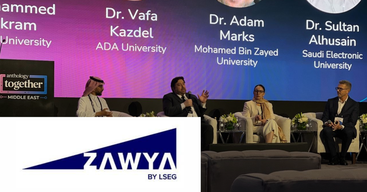Picture taken during the event Anthology Together Middle East. On the lower left corner is placed the ZAWYA logo.  