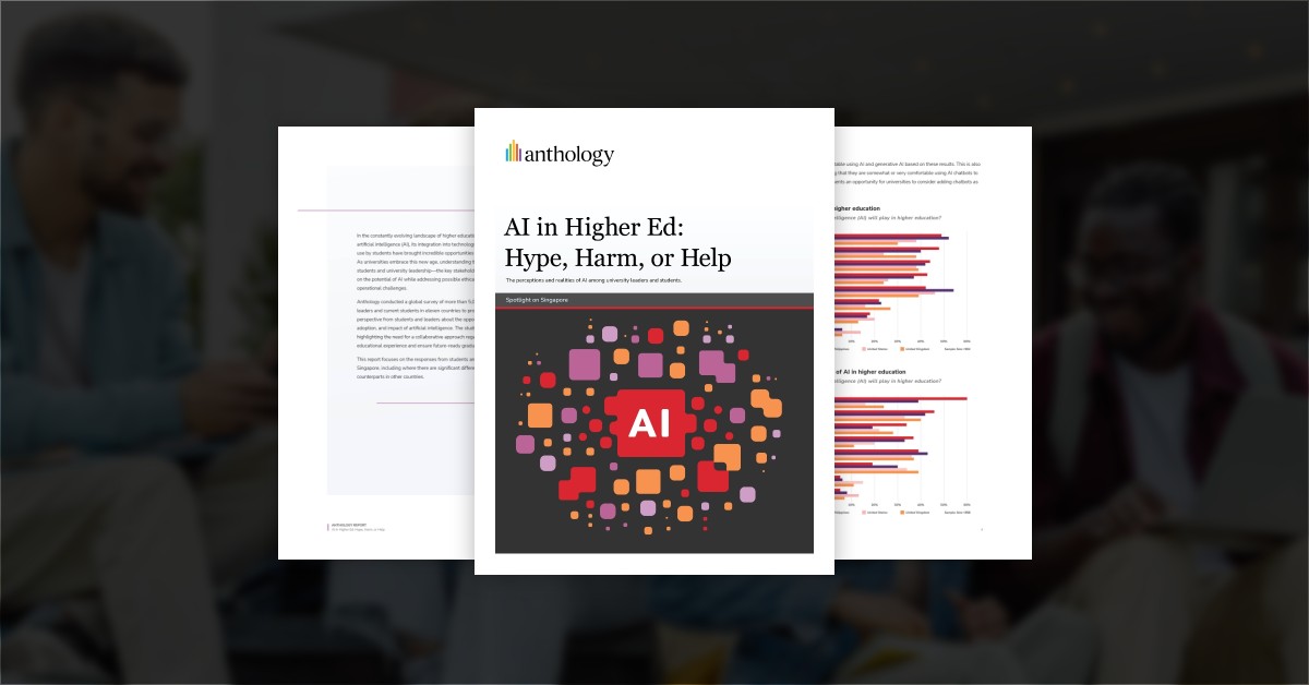 Image with a preview of the cover of a Anthology paper called "AI in Higher Ed: Hype, Harm, or Help"