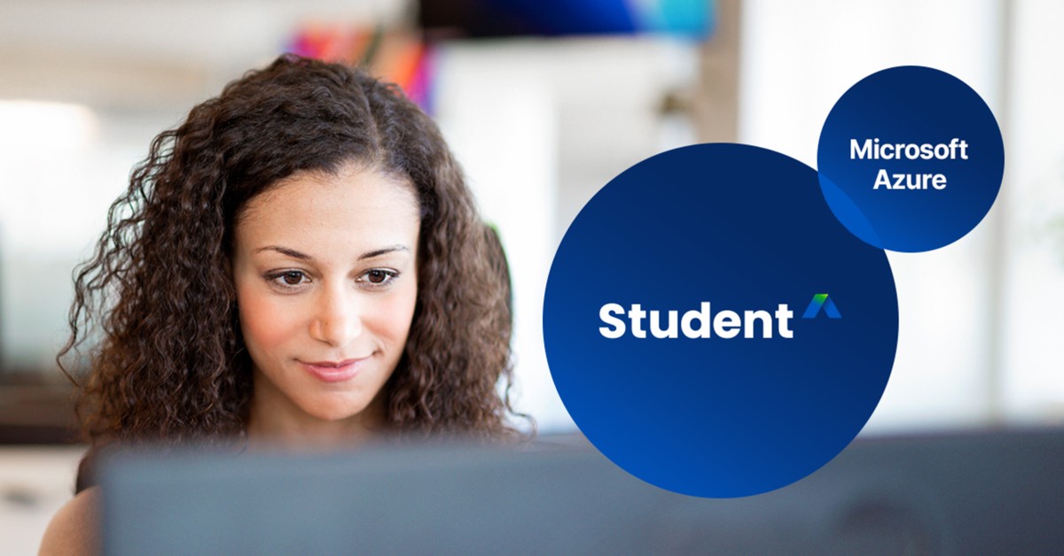 Photo of a woman working at a computer with the Anthology Student and Microsoft Azure logos overlaid in blue circles