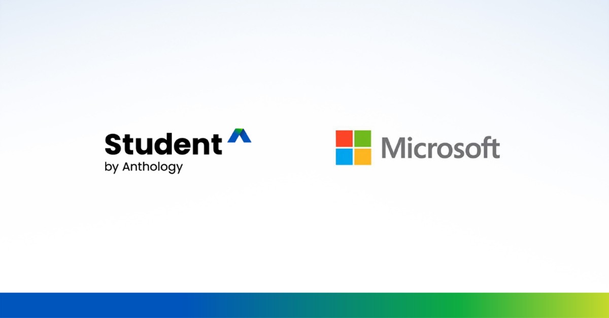 Stylized image containing the Anthology Student and Microsoft logos
