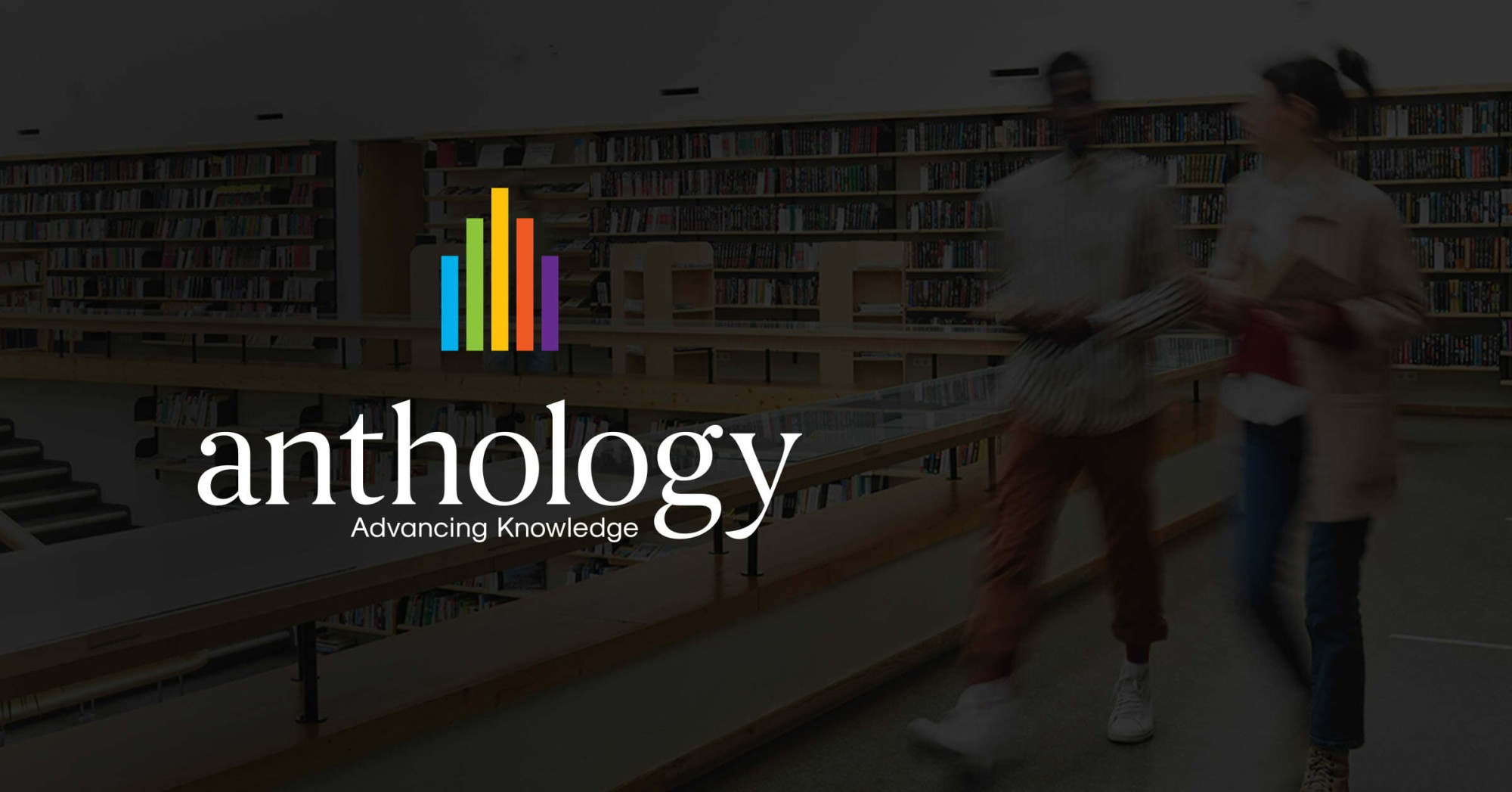 Anthology logo overlayed on a photo of students walking together