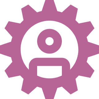 Icon illustration of a gear with a person inside