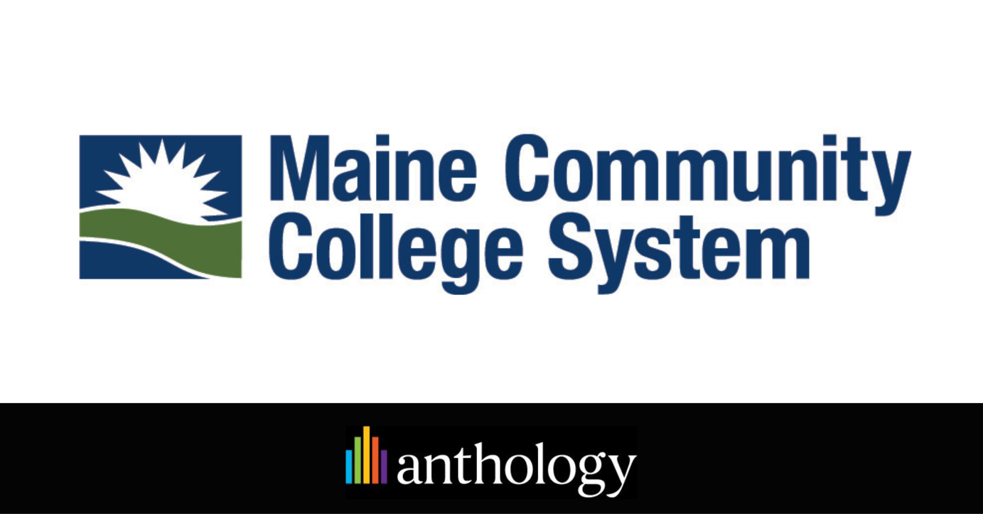 White background with Maine Community College's sun rising logo stacked on Anthology's logo. 