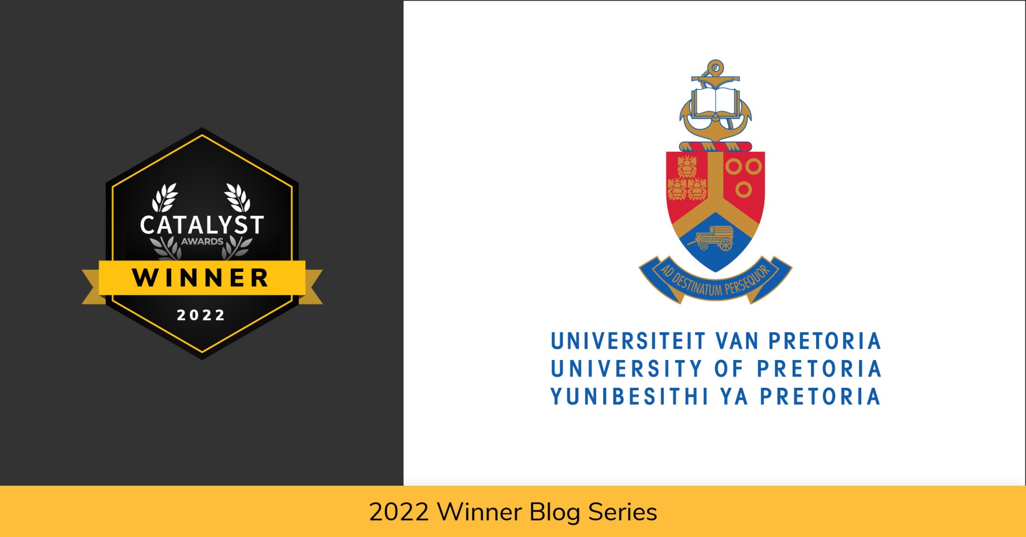 Anthology Catalyst Award Winner logo locked up with the University of Pretoria logo over the text 2022 Winner Blog Series