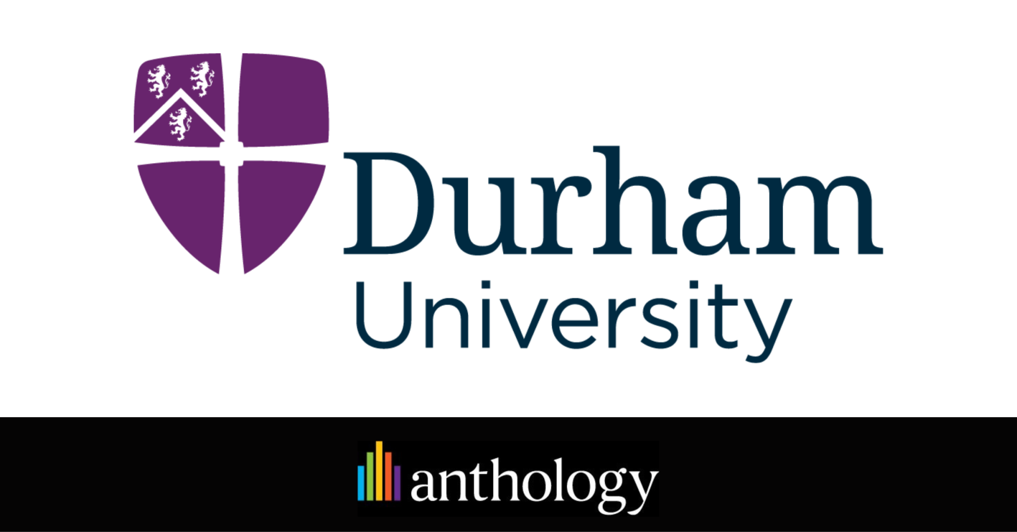 Durham University's purple crest logo and name on a white background above the Anthology logo.