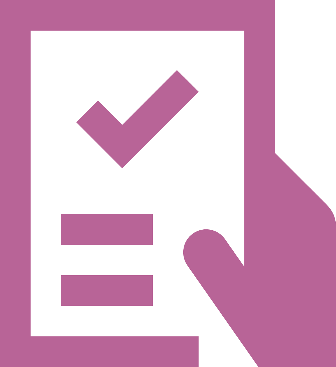 Icon illustration of a hand holding a checklist