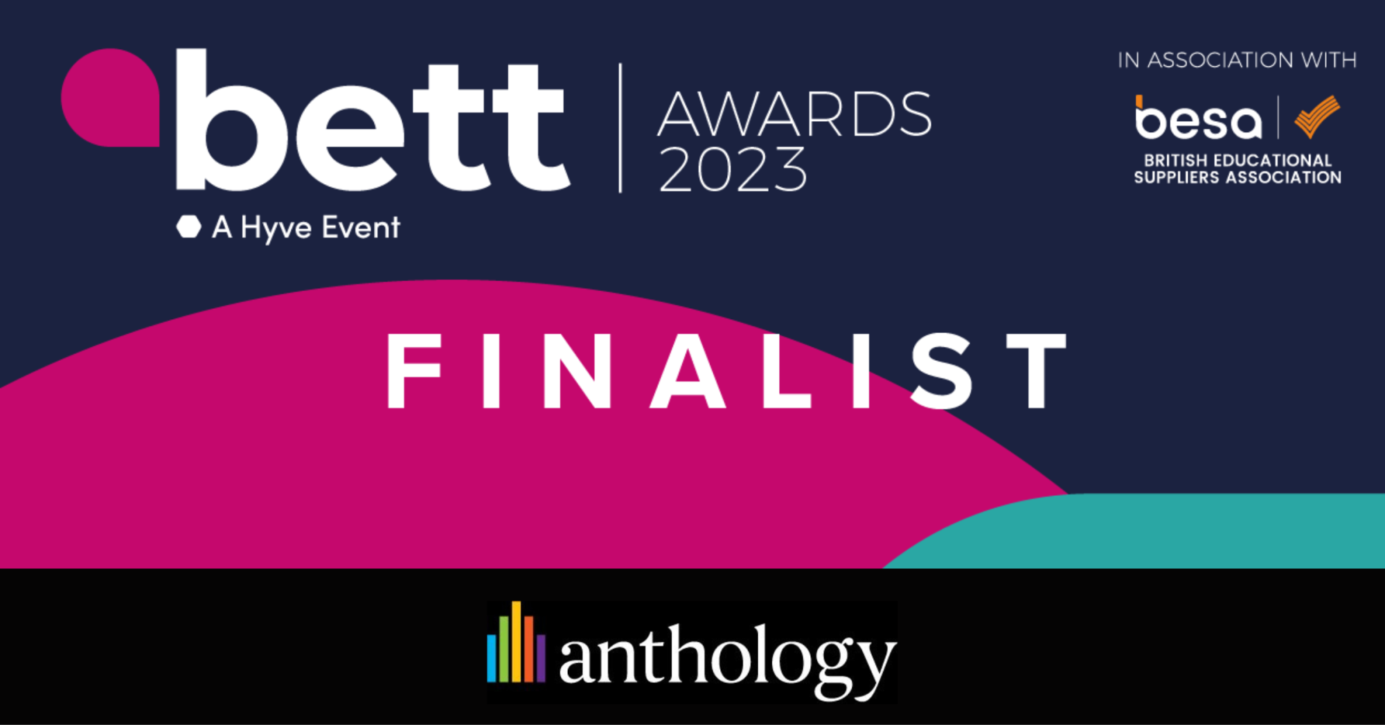 Image with the Bett Award logo announcing Anthology shortlisted for this award
