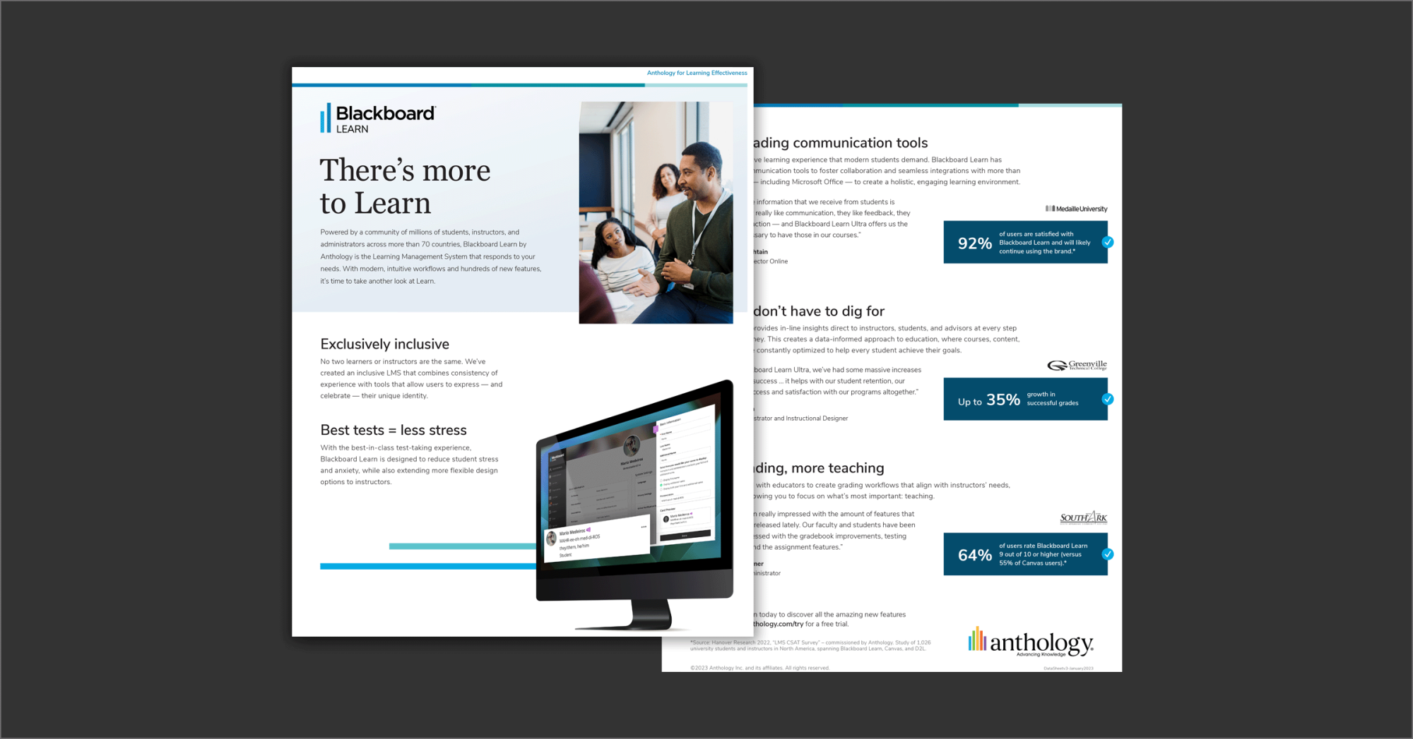 Preview of the Blackboard Learn Datasheet for Tech Leaders on a gray background