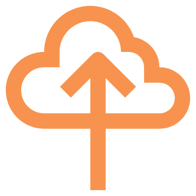 Illustrated icon representing an arrow point up to a cloud