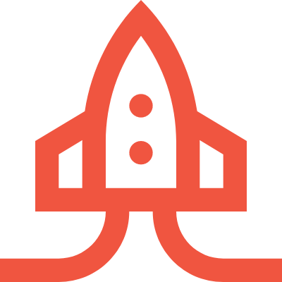 Illustrated icon representing a rocket launching