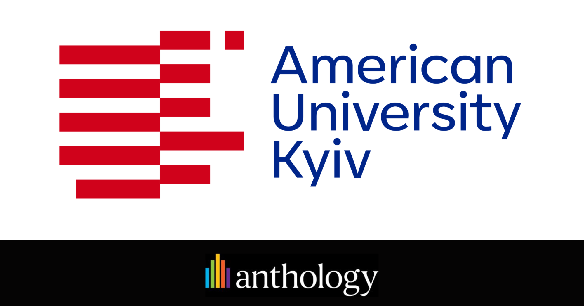 Image with the American University Kyiv logo in the middle of the graphic. Below, is placed the Anthology logo.