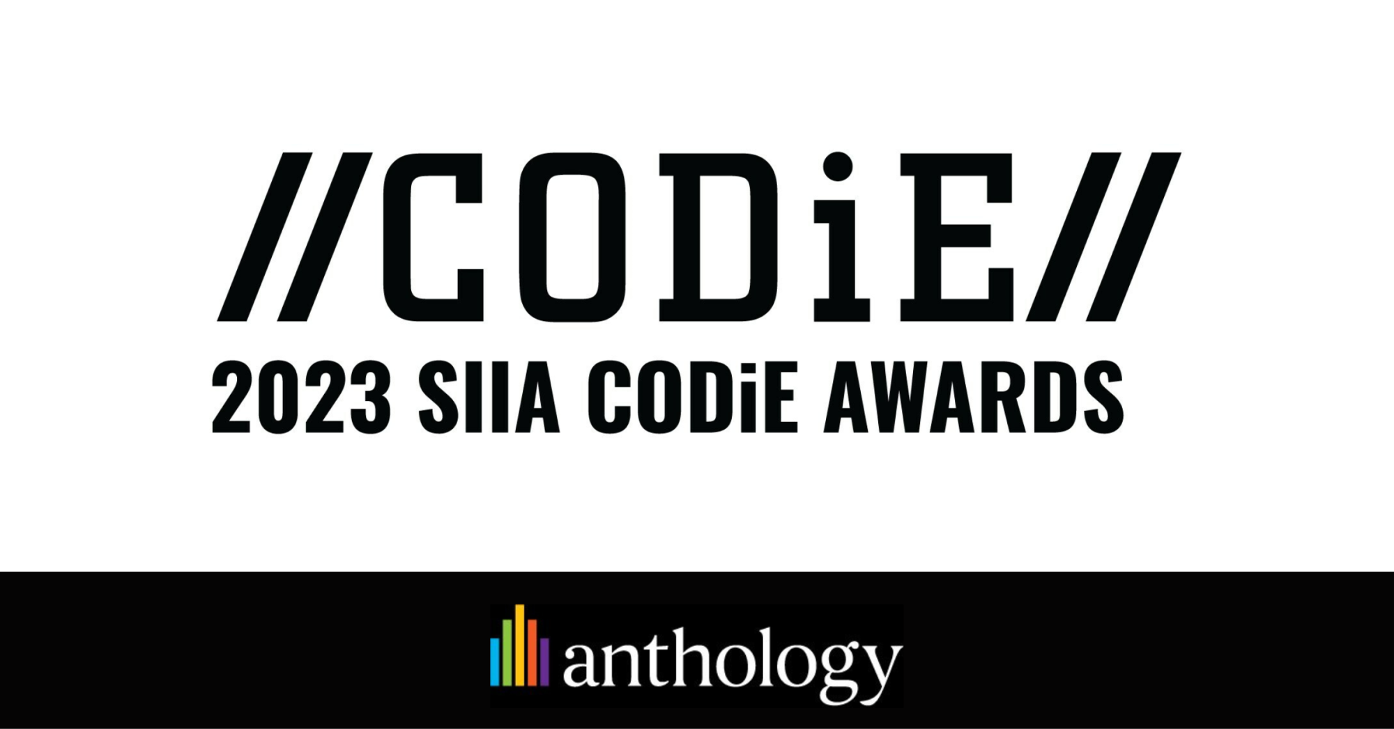Image with the //CODiE// 2023 SIIA CODiE AWARDS logo in the middle, and below the Anthology logo. 