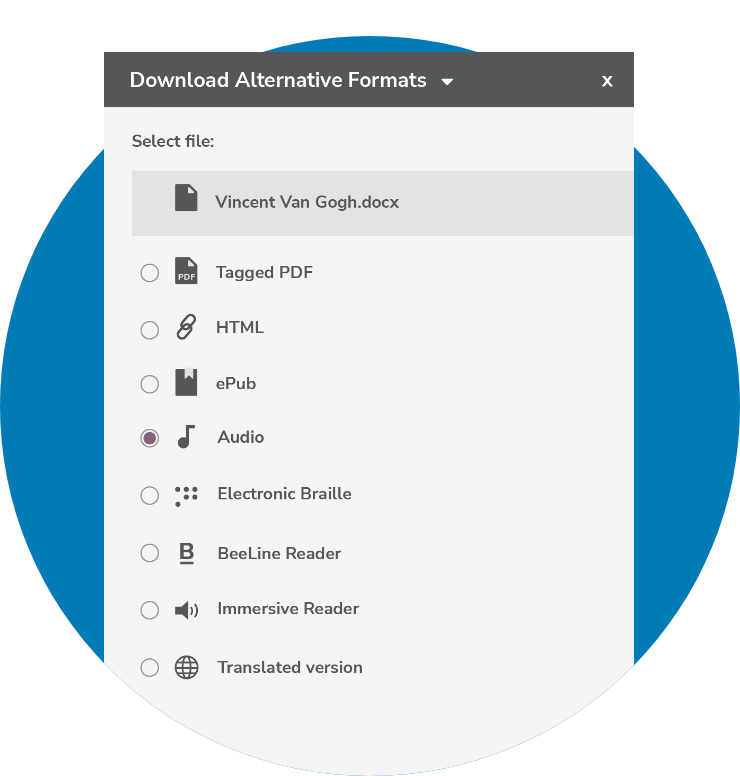 Screenshot of the Anthology Ally download alternative formats screen