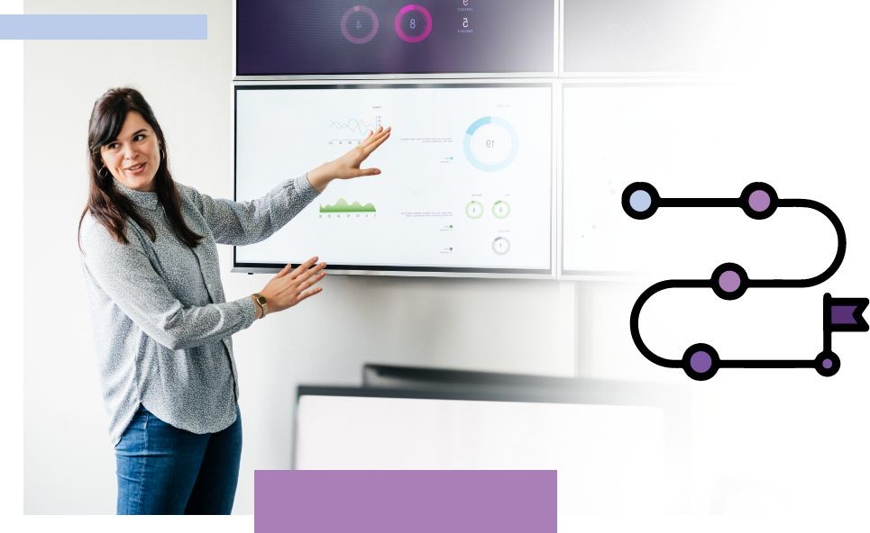 A woman presenting on a whiteboard