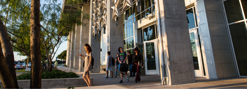 Photo of students walking around campus