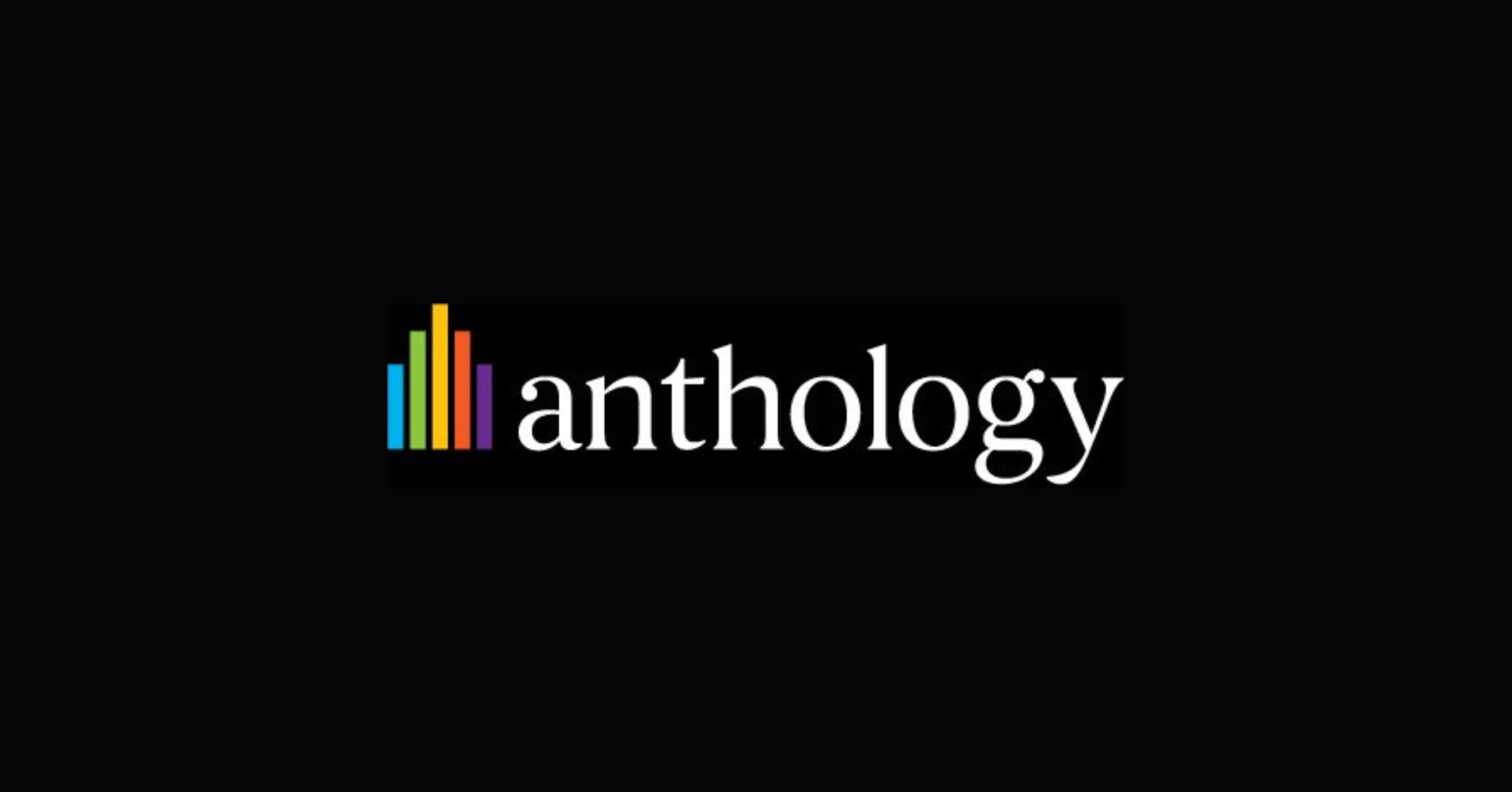 Anthology white logo on black background.