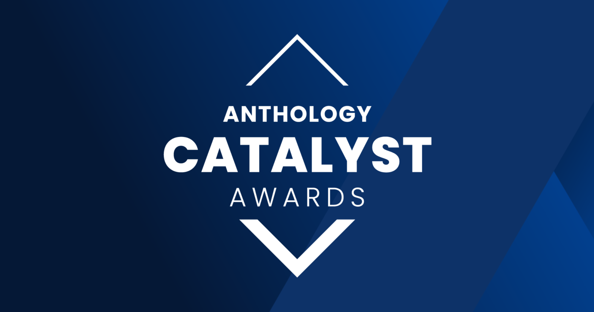 The image features a simple and bold design on a blue gradient background. At the center, there is the text "ANTHOLOGY CATALYST AWARDS" written in white, uppercase letters.